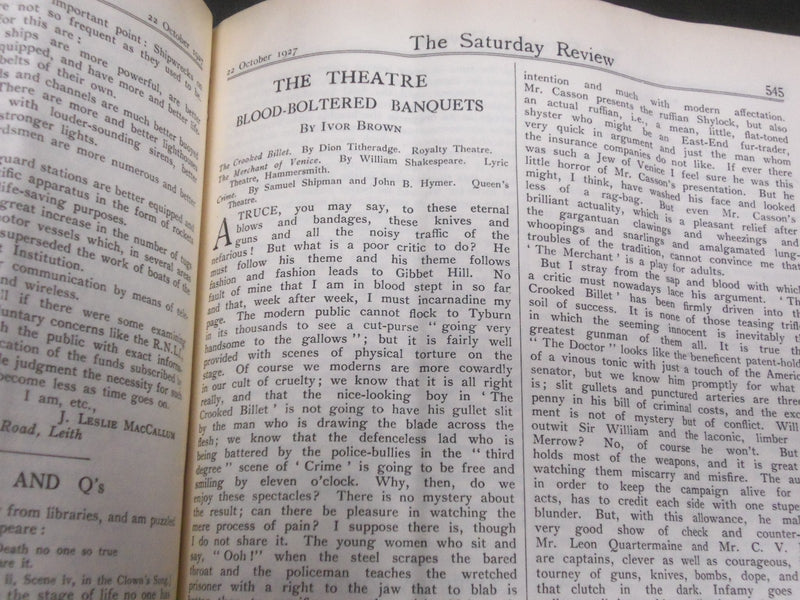 1927 SATURDAY REVIEW 2 BOUND VOLUMES - COMPLETE YR- PUBLISHED IN LONDON - R 1130