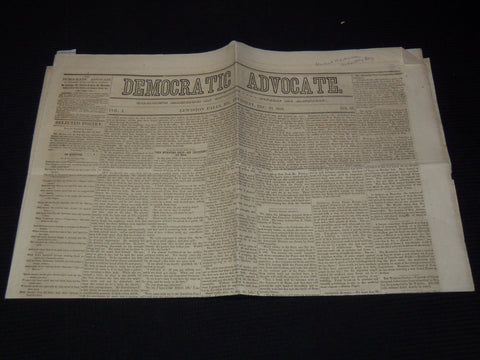 1852 DECEMBER 23 DEMOCRATIC ADVOCATE NEWSPAPER - PRES. PIERCE - MAINE - NP 2152K