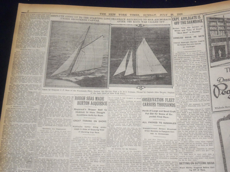 1920 JULY 25 NEW YORK TIMES - FINAL CUP RACE OFF TILL TOMORROW - NT 9338