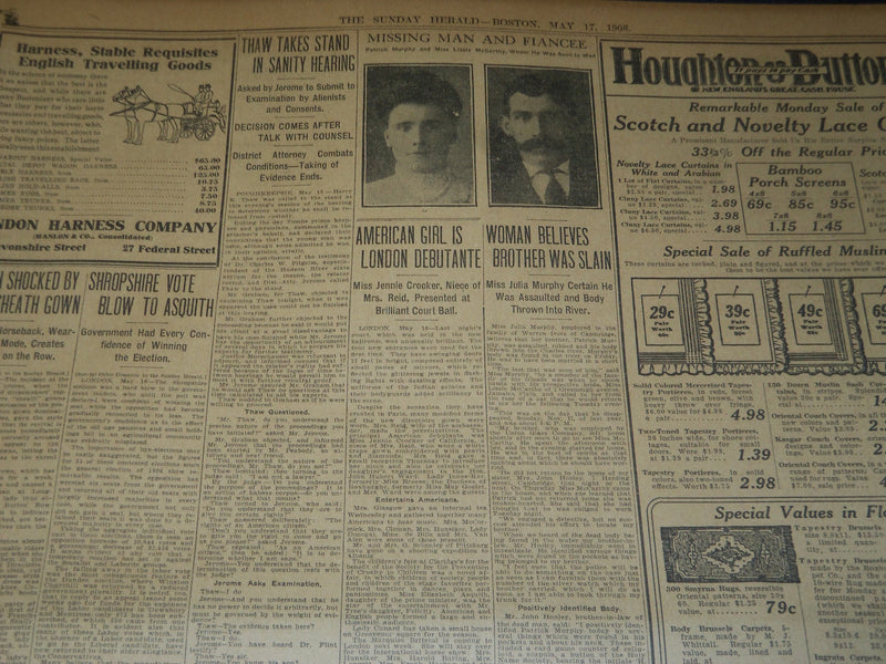 1908 MAY 17 THE BOSTON HERALD - ROBBINS EQUALLING WORLD'S HURDLE MARK - BH 70