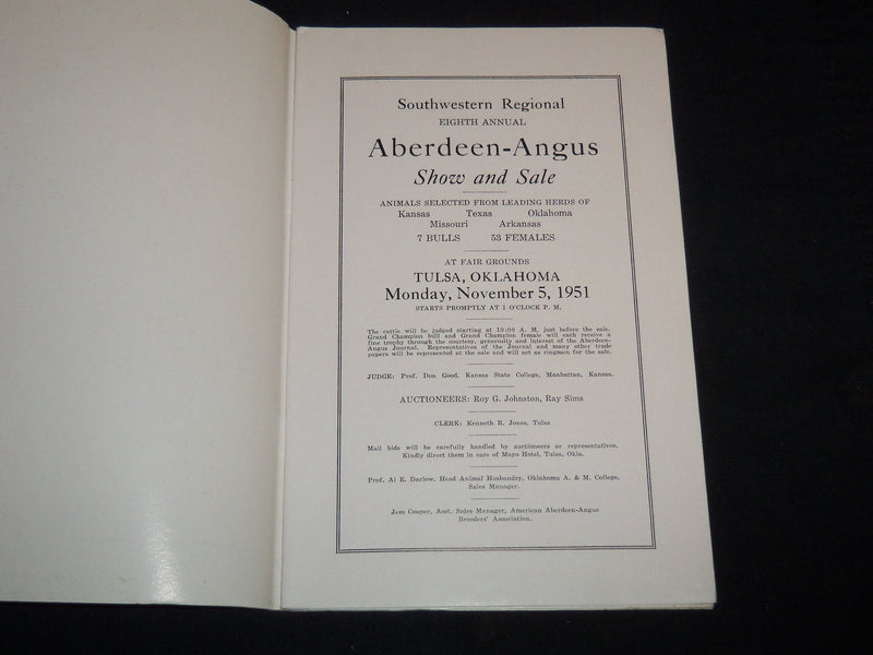 1951 SOUTHWESTERN REGIONAL ANGUS BREEDERS SHOW & SALE CATALOG - J 9086
