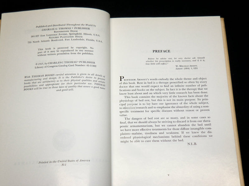 1965 THE PHYSIOLOGY AND PATHOLOGY OF BED REST BOOK BY NORMAN BROWSE - KD 2762E