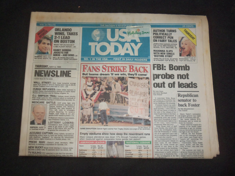 1995 MAY 4 USA TODAY NEWSPAPER - FBI: BOMB PROBE NOT OUT OF LEADS - NP 7790
