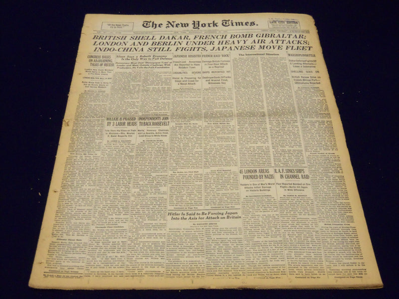 1940 SEPT 25 NEW YORK TIMES - BRITISH SHELL DAKAR FRENCH BOMB GIBRALTAR - NT 214