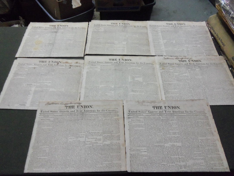 1818 THE UNION U.S. GAZETTE & TRUE AMERICAN NEWSPAPER LOT OF 8 DIFF - NP 1475