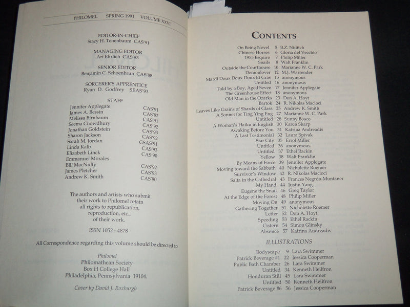 1991 SPRING PHILOMEL LITERARY MAGAZINE LOT OF 2 COPIES - VOLUME 26 - J 8926