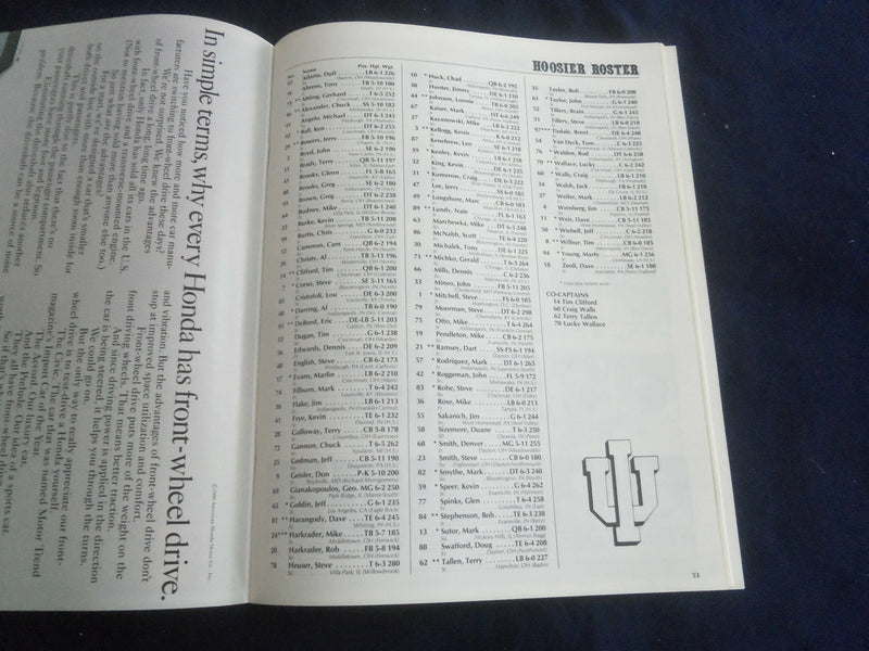 1980 OCTOBER 25 FOOTBALL PROGRAM - NORTHWESTERN UNIV VS INDIANA UNIV - SP 1217V