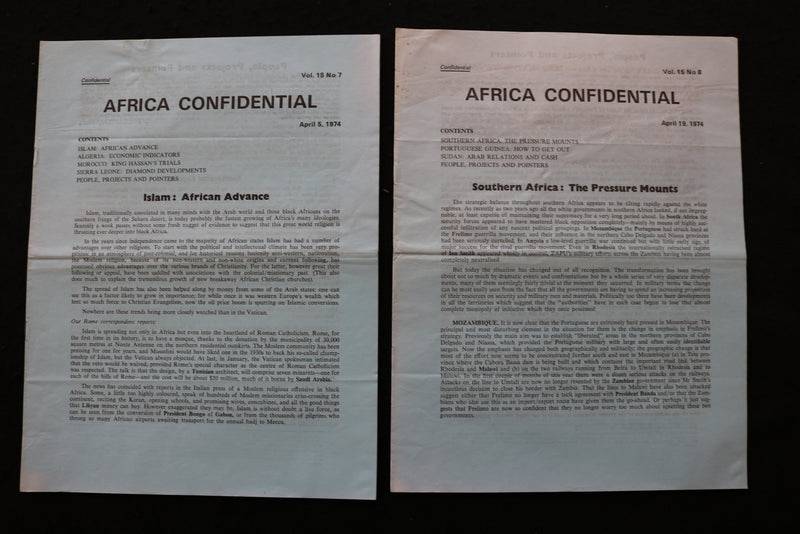 1974 AFRICA CONFIDENTIAL NEWSLETTER - LOT OF 20 - K 2410