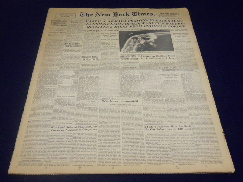 1944 FEBRUARY 1 NEW YORK TIMES - WAKE ISLE BOMBED - NT 3698