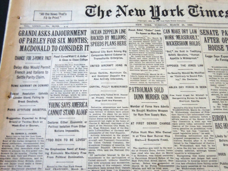 1930 MARCH 25 NEW YORK TIMES - GRANDI ASKS ADJOURNAMENT OF PARLY - NT 5669