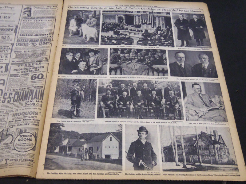 1933 JANUARY 6 NEW YORK TIMES - COOLIDGE DIES SUDDENLY IN HIS HOME - NT 5251