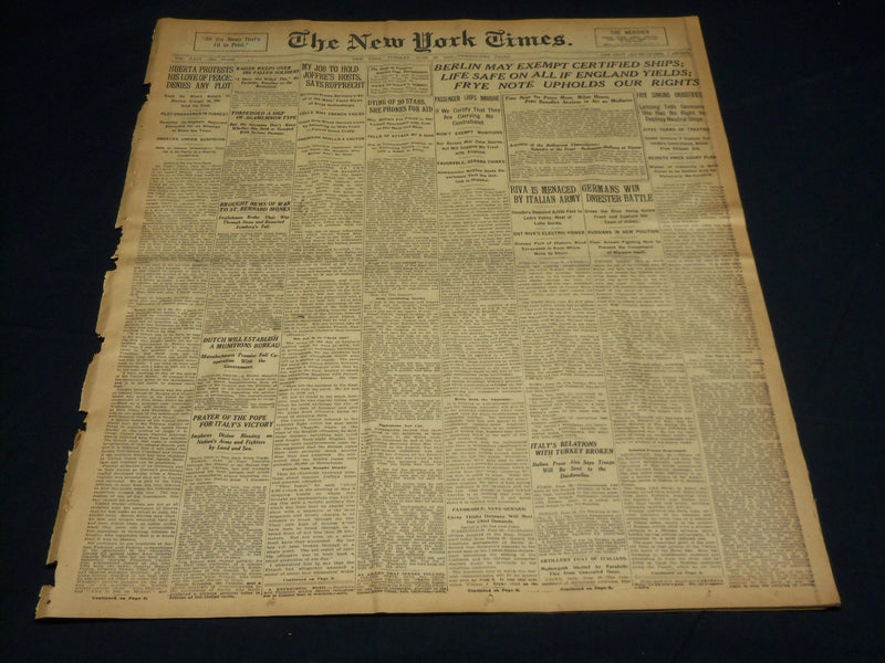 1915 JUNE 29 NEW YORK TIMES - BERLIN MAY EXEMPT CERTIFIED SHIPS - NT 7705