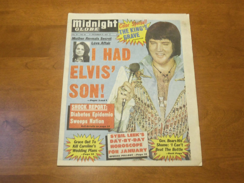 1977 DEC 27 MIDNIGHT GLOBE NEWSPAPER - JANE CLARK: I HAD ELVIS' SON - NP 4740