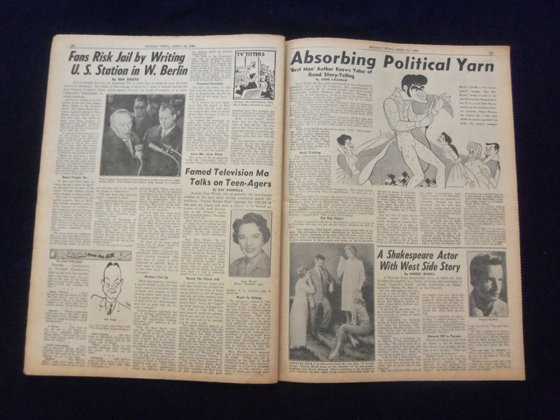 1960 APRIL 24 NEW YORK SUNDAY NEWS NEWSPAPER -POLARIS ATOMIC SUBMARINES- NP 6772