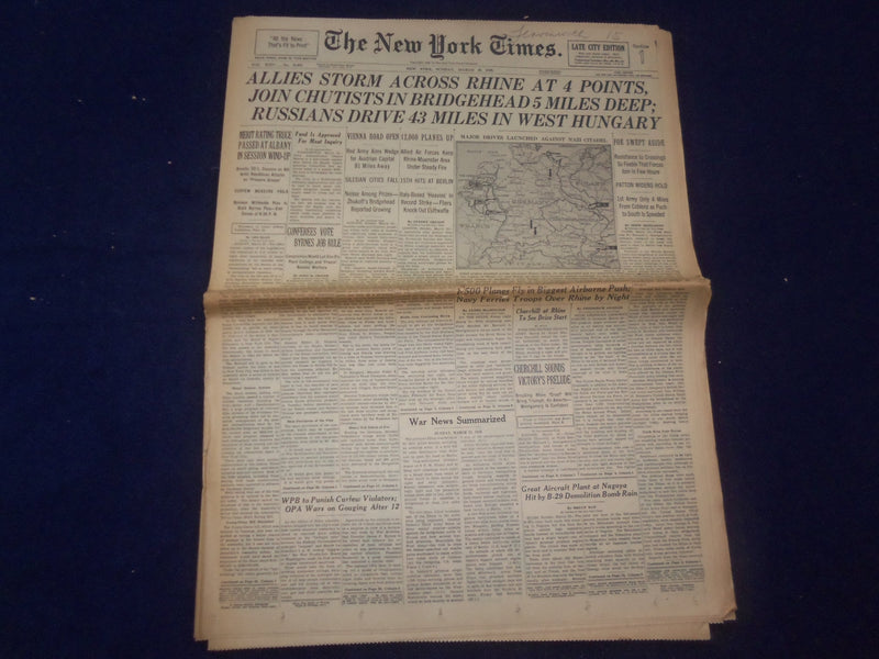 1945 MARCH 25 NEW YORK TIMES - ALLIES STORM ACROSS RHINE AT 4 POINTS - NP 6676