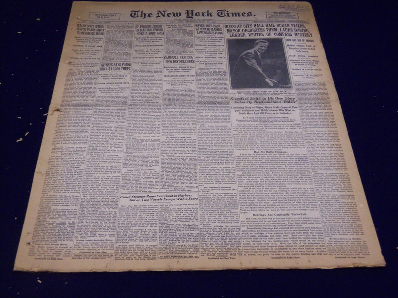 1930 JUNE 28 NEW YORK TIMES - 10,000 AT CITY HALL HAIL OCEAN FLIERS - NT 1653