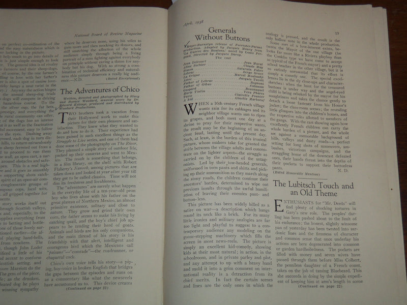 1938 APRIL NATIONAL BOARD OF REVIEW MAGAZINE - BETTE DAVIS COVER - K 1146