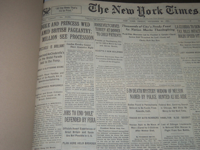 1934 NOVEMBER 30 NEW YORK TIMES - DUKE & PRINCESS WED AMID BRITISH - NT 7051
