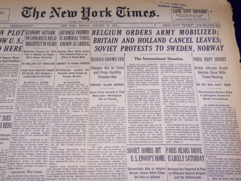 1940 JANUARY 15 NEW YORK TIMES - BELGIUM ORDERS ARMY MOBILIZED - NT 2686