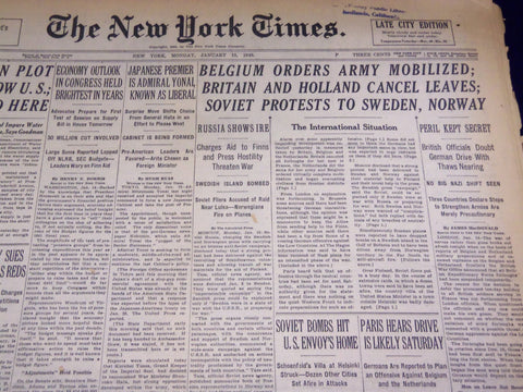 1940 JANUARY 15 NEW YORK TIMES - BELGIUM ORDERS ARMY MOBILIZED - NT 2686