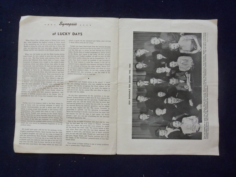 1943-1944 LUCKY DAYS - SECOND AVENUE THEATRE - PROGRAM - MENASHA SKULNIK -J 9417