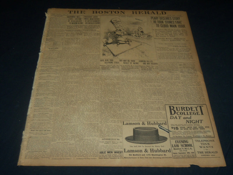 1909 SEPT 17 THE BOSTON HERALD - HARRIMAN LEAVES FORTUNE OF $100M - BH 196