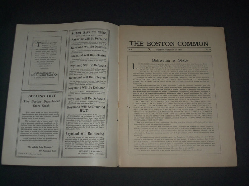 1910 OCTOBER 15 THE BOSTON COMMON MAGAZINE - BETRAYING A STATE - B 6230