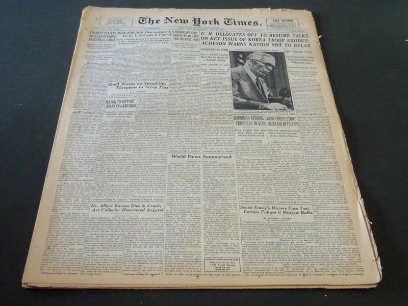 1951 JUL 25 NEW YORK TIMES 8 BRADLEY PLAYERS INVOLVED IN BASKETBALL FIX- NT 5787