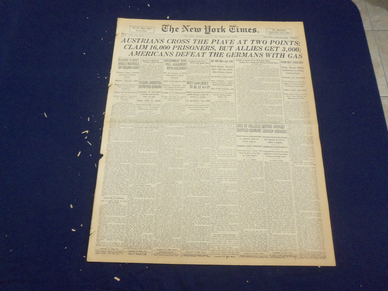 1918 JUNE 17 NEW YORK TIMES - AMERICANS DEFEAT GERMANS WITH GAS - NT 9089