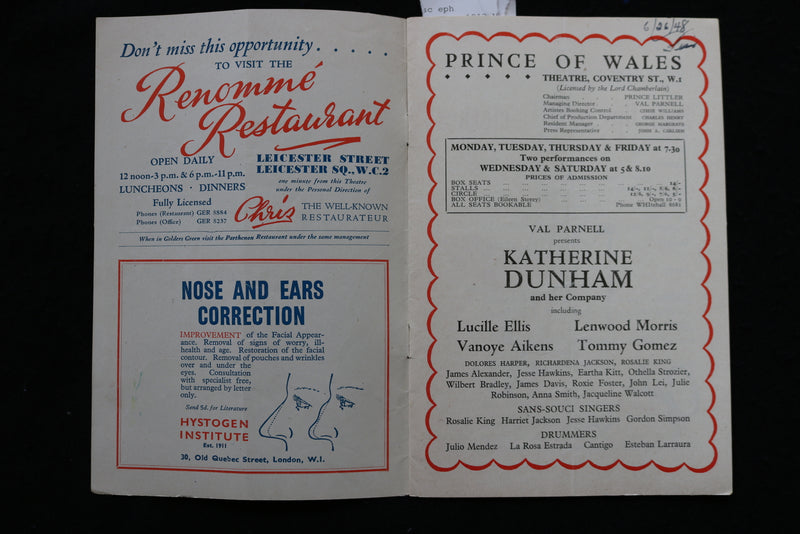 1948 KATHERINE DUHHAM-A CARIBBEAN RHAPSODY PROGRAM -PRINCE WALES THEATRE- K 1839