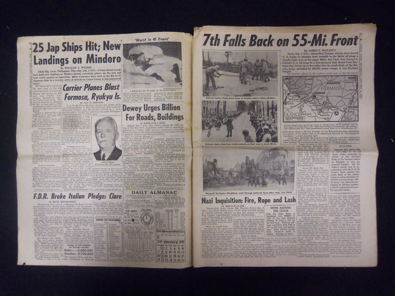 1945 JANUARY 4 NEW YORK DAILY NEWS - 25 JAP SHIPS HIT OFF LUZON - NP 2181