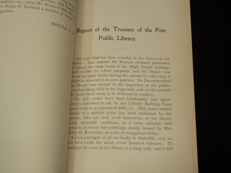 1898 TOWN OF NEEDHAM 187TH ANNUAL REPORT AND VALUATION - K 2707