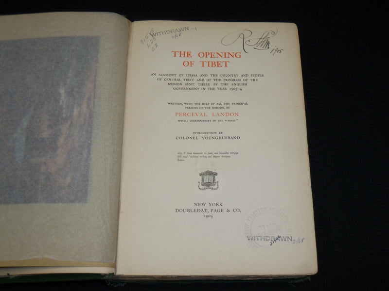 1905 THE OPENING OF TIBET HARDCOVER BOOK BY PERCEVAL LANDON - KD 7340