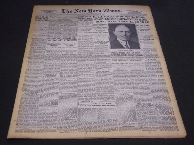 1930 SEPTEMBER 27 NEW YORK TIMES - TUTTLE NOMINATED ON WET PLATFORM - NT 4930