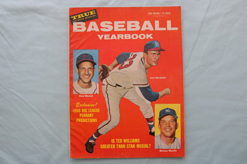 1958 BASEBALL YEARBOOK MAGAZINE - BURDETTE-MUSIAL-MANTLE COVER - E 26726