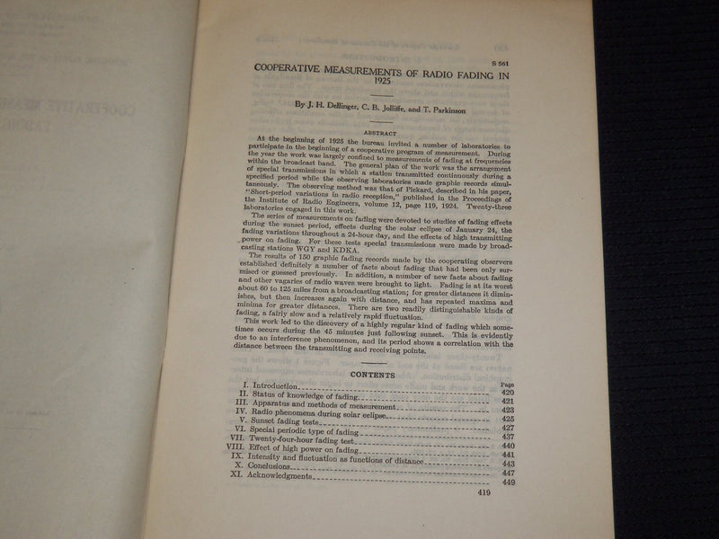 1927 COOPERATIVE MEASUREMENTS OF RADIO FADING IN 1925 BOOK - J 9873