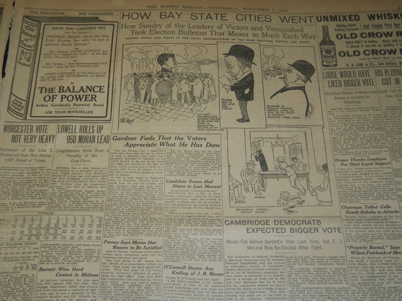 1906 NOVEMBER 7 THE BOSTON HERALD - GUILD WINS - HUGHES HAS LEAD - BH 138