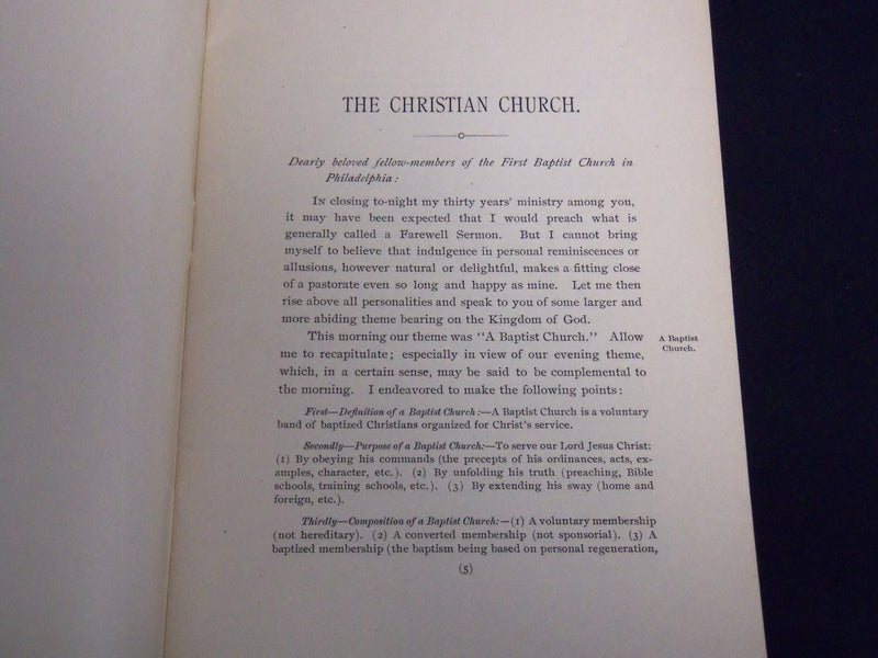 1894 THE CHRISTIAN CHURCH SERMON BY GEORGE DANA BOARDMAN - INSCRIBED - J 8860