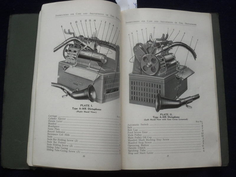 1930 INSTRUCTIONS FOR CARE & ADJUSTMENT OF THE DICTAPHONE SOFTCOVER BOOK -J 9608
