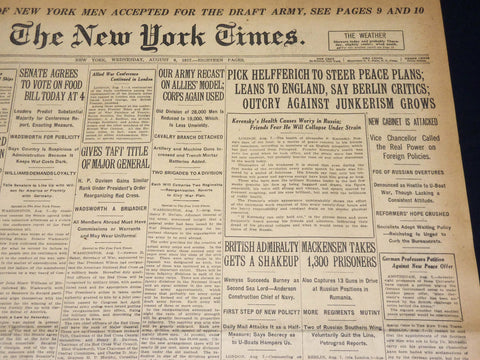 1917 AUGUST 8 NEW YORK TIMES - HELFFERICH TO STEER PEACE PLANS - NT 8505