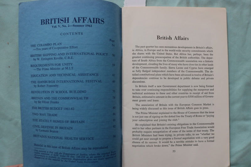 1959-1961 BRITISH AFFAIRS QUARTERLY MAGAZINE - LOT OF 2 - K 3263