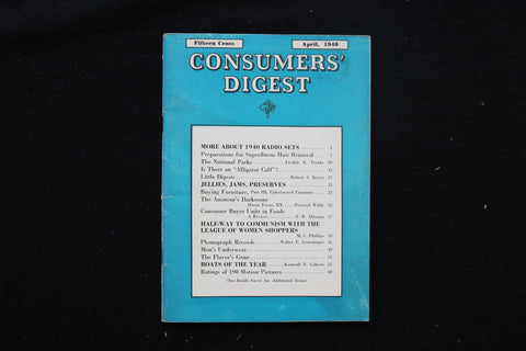 1940 APRIL CONSUMERS' DIGEST MAGAZINE - 1940 RADIO SETS COVER - K 404