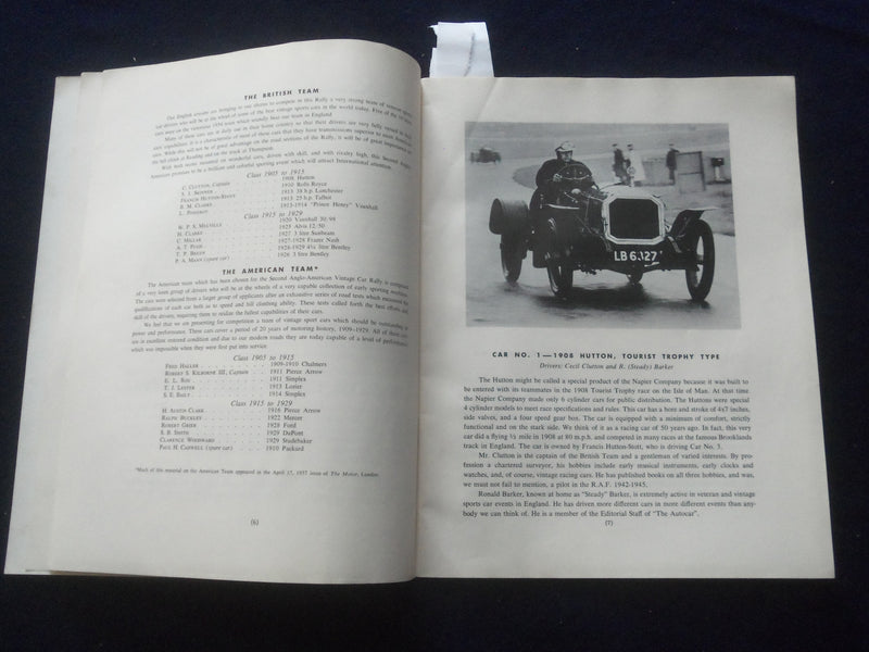 1957 APRIL 23-30 ANGLO-AMERICAN VINTAGE CAR RALLY PROGRAM - J 8406