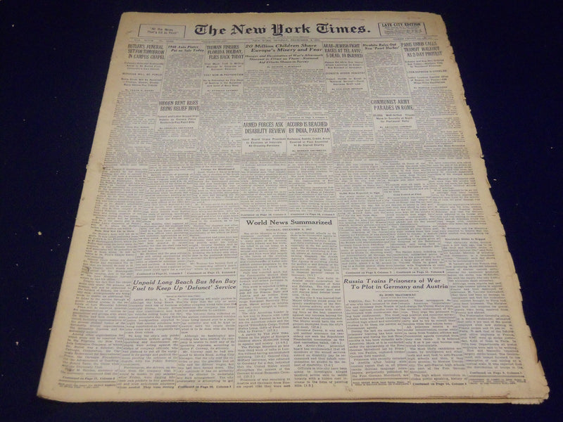 1947 DECEMBER 8 NEW YORK TIMES - INDIA-PAKISTAN ACCORD REACHED - NT 3484