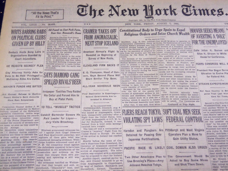 1931 AUGUST 7 NEW YORK TIMES - DIAMOND GANG SPILLED BEER - NT 4154