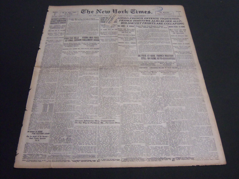 1919 APRIL 20 NEW YORK TIMES - ANGLO-FRENCH ENTENTE TIGHTENED - NT 6977
