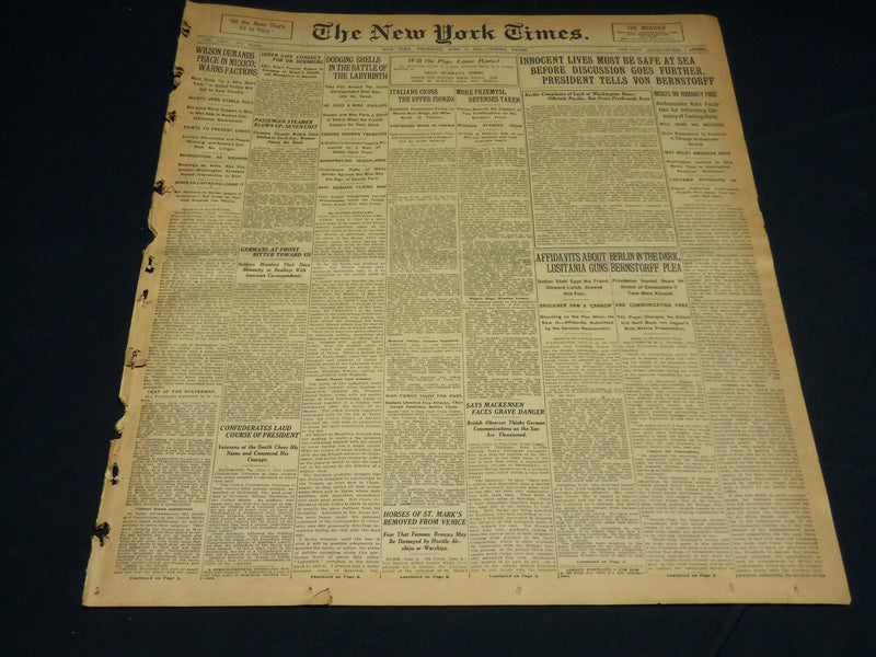 1915 JUNE 3 NEW YORK TIMES - AFFIDAVITS ABOUT LUSITANIA GUNS - NT 7693