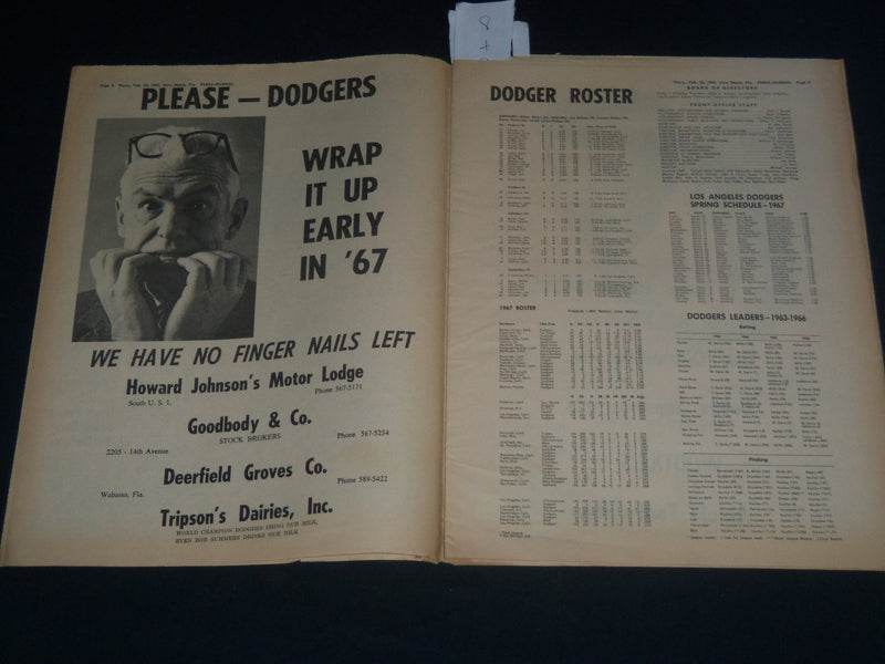 1967 FEBRUARY 23 VERO BEACH PRESS-JOURNAL DODGER EDITION - NICE PHOTOS - NP 3786