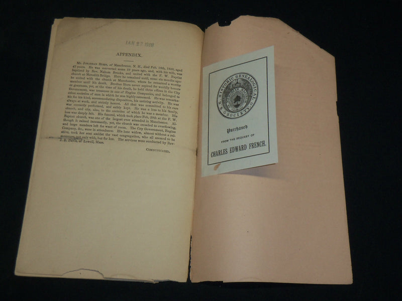 1859 THE FUNERAL SERMON OF JONATHAN HORN, ESQ., BY J. B. DAVIS - J 6080