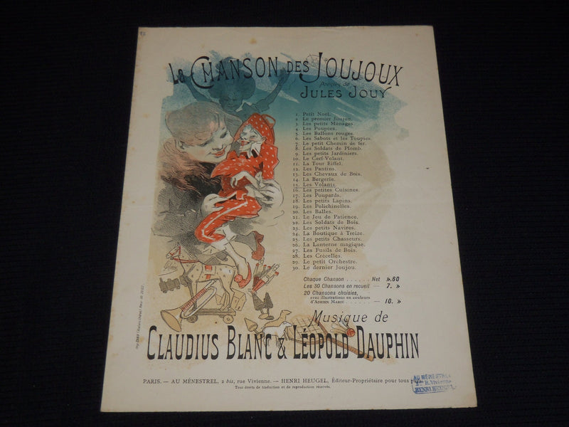 1890'S LA CHANSON DES JOUJOUX SHEET MUSIC - CLAUDIUS BLANC & DAUPHIN - SP 887B